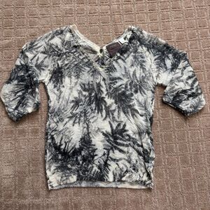 Anthropologie Guinevere Wool Mohair Sweater Women's M Cream Gray Fern Leaf Print